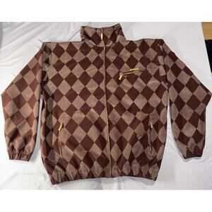 Brown and Tan Diamond Pattern Zip-Up Jacket